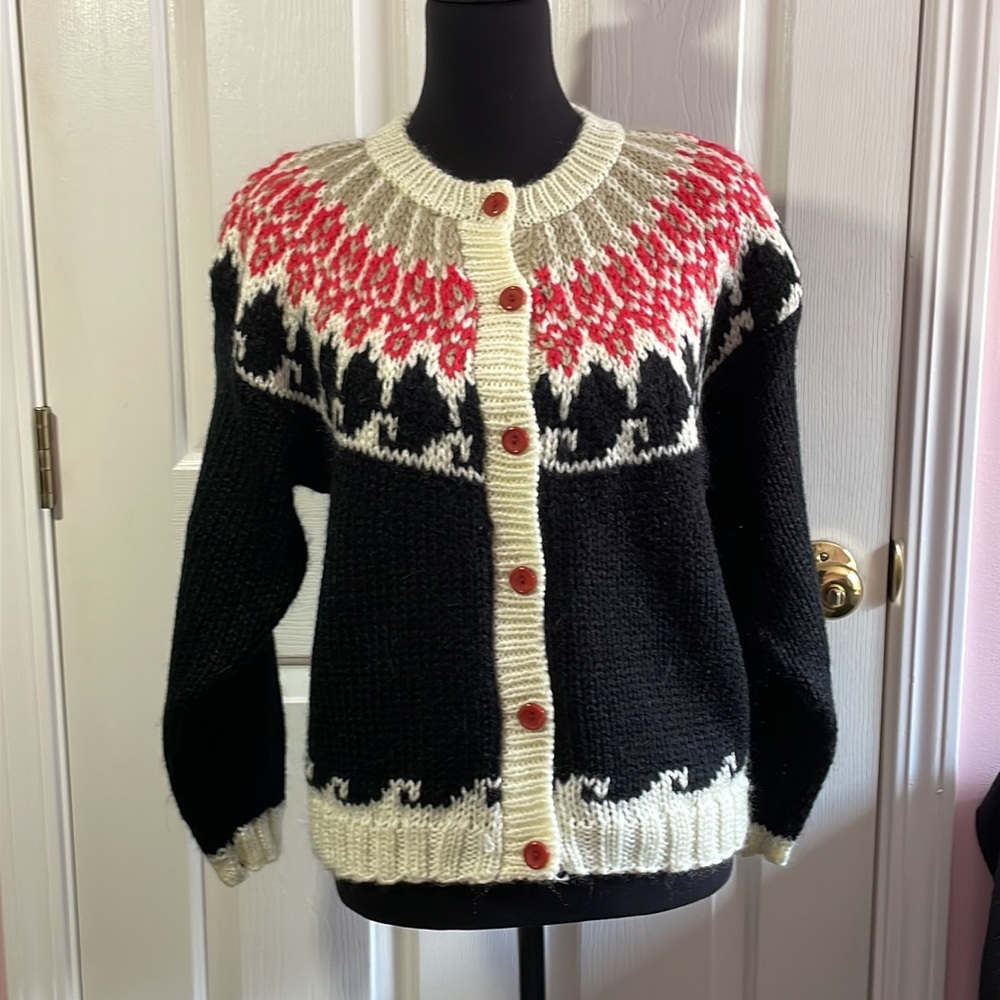 Vintage 70s | Midnight Blues Fair Isle Petite Knit Cardigan